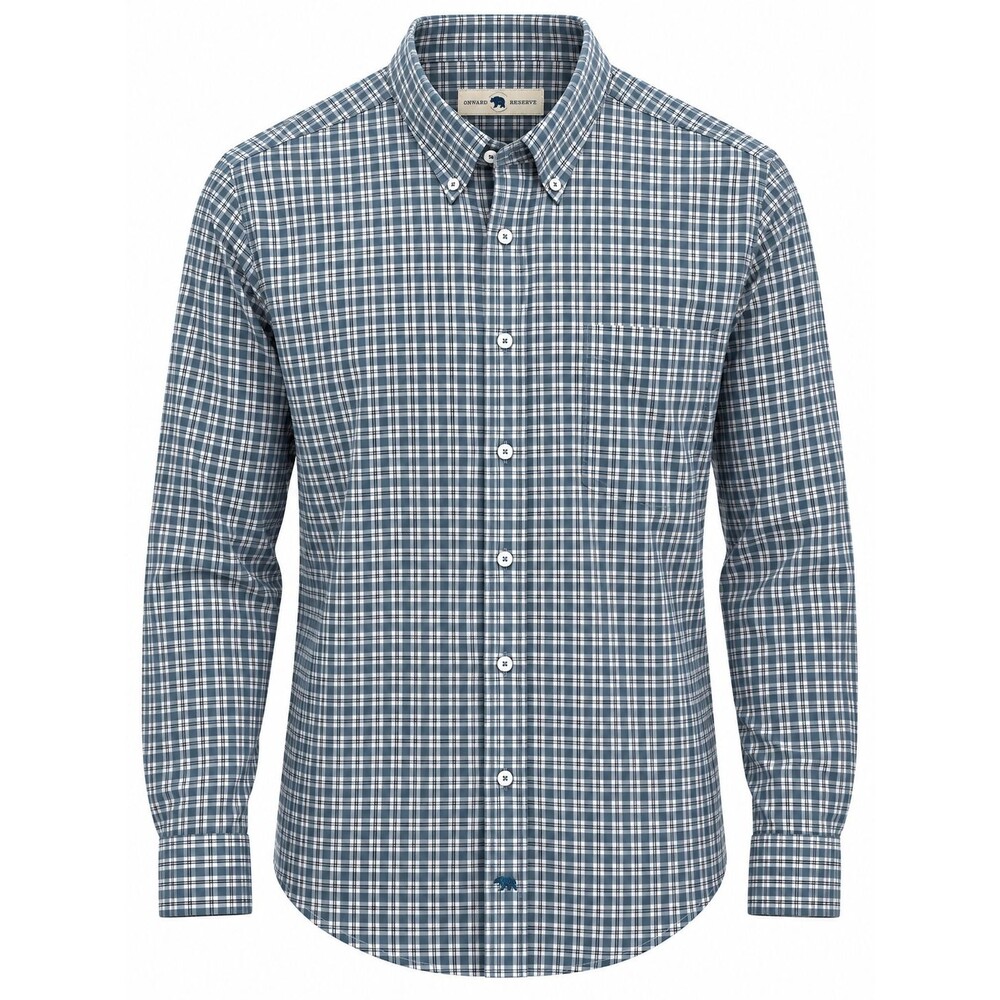 Onward Reserve Check Plaid Nylon Performance Tailored Fit Shirt Mens Sz XXL Blue